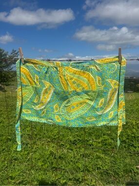 Vintage Retro turquoise and yellow paisley, short apron handmade